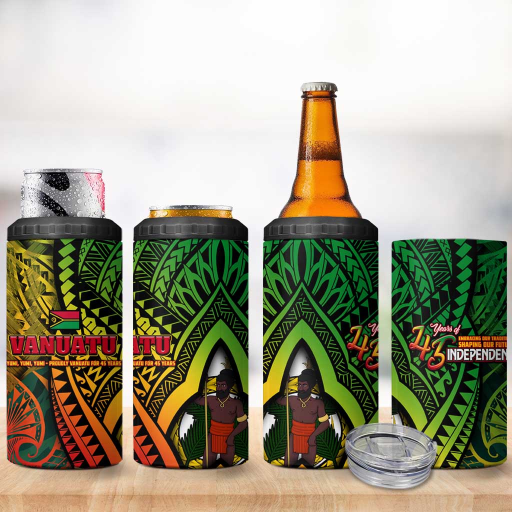 Vanuatu 45th Independence Anniversary 4 in 1 Can Cooler Tumbler Embracing Our Traditions Shaping Our Future