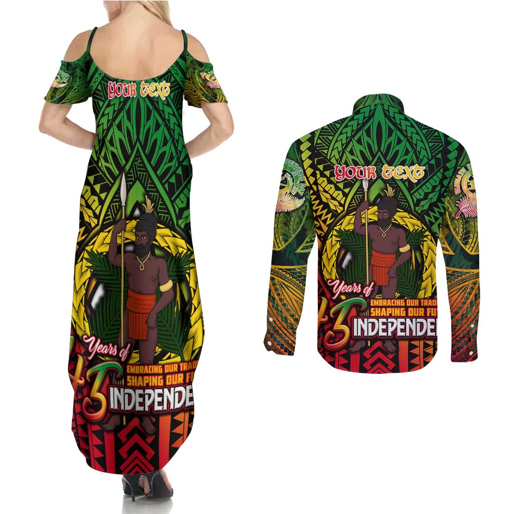 Vanuatu 45th Independence Anniversary Couples Matching Summer Maxi Dress and Long Sleeve Button Shirt Embracing Our Traditions Shaping Our Future DT02 - Polynesian Pride