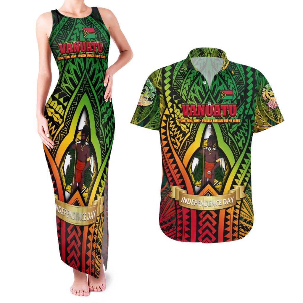 Vanuatu 45th Independence Anniversary Couples Matching Tank Maxi Dress and Hawaiian Shirt Embracing Our Traditions Shaping Our Future