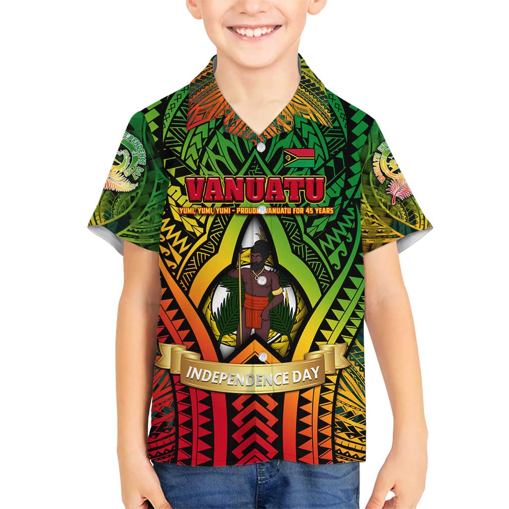 Vanuatu 45th Independence Anniversary Family Matching Long Sleeve Bodycon Dress and Hawaiian Shirt Embracing Our Traditions Shaping Our Future