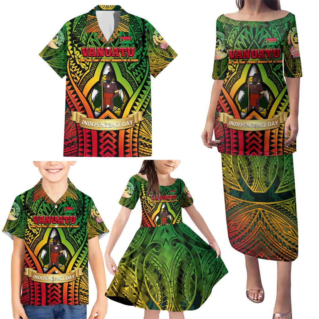 Vanuatu 45th Independence Anniversary Family Matching Puletasi and Hawaiian Shirt Embracing Our Traditions Shaping Our Future