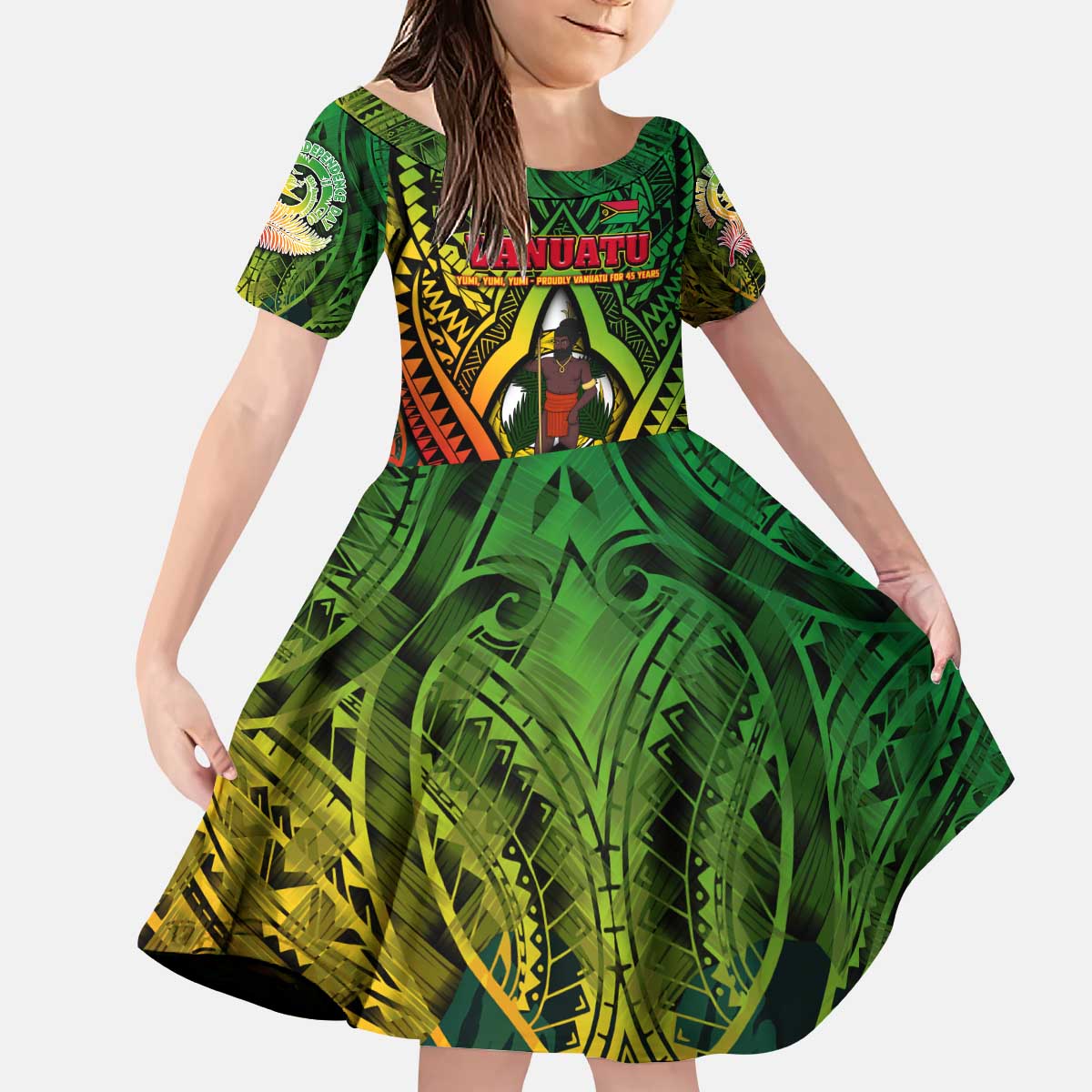 Vanuatu 45th Independence Anniversary Kid Short Sleeve Dress Embracing Our Traditions Shaping Our Future DT02 KID Art - Polynesian Pride