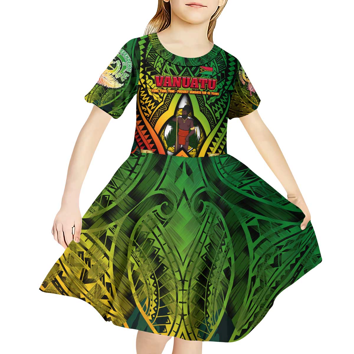 Vanuatu 45th Independence Anniversary Kid Short Sleeve Dress Embracing Our Traditions Shaping Our Future DT02 - Polynesian Pride