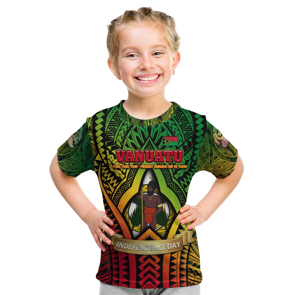 Vanuatu 45th Independence Anniversary Kid T Shirt Embracing Our Traditions Shaping Our Future DT02 Art - Polynesian Pride