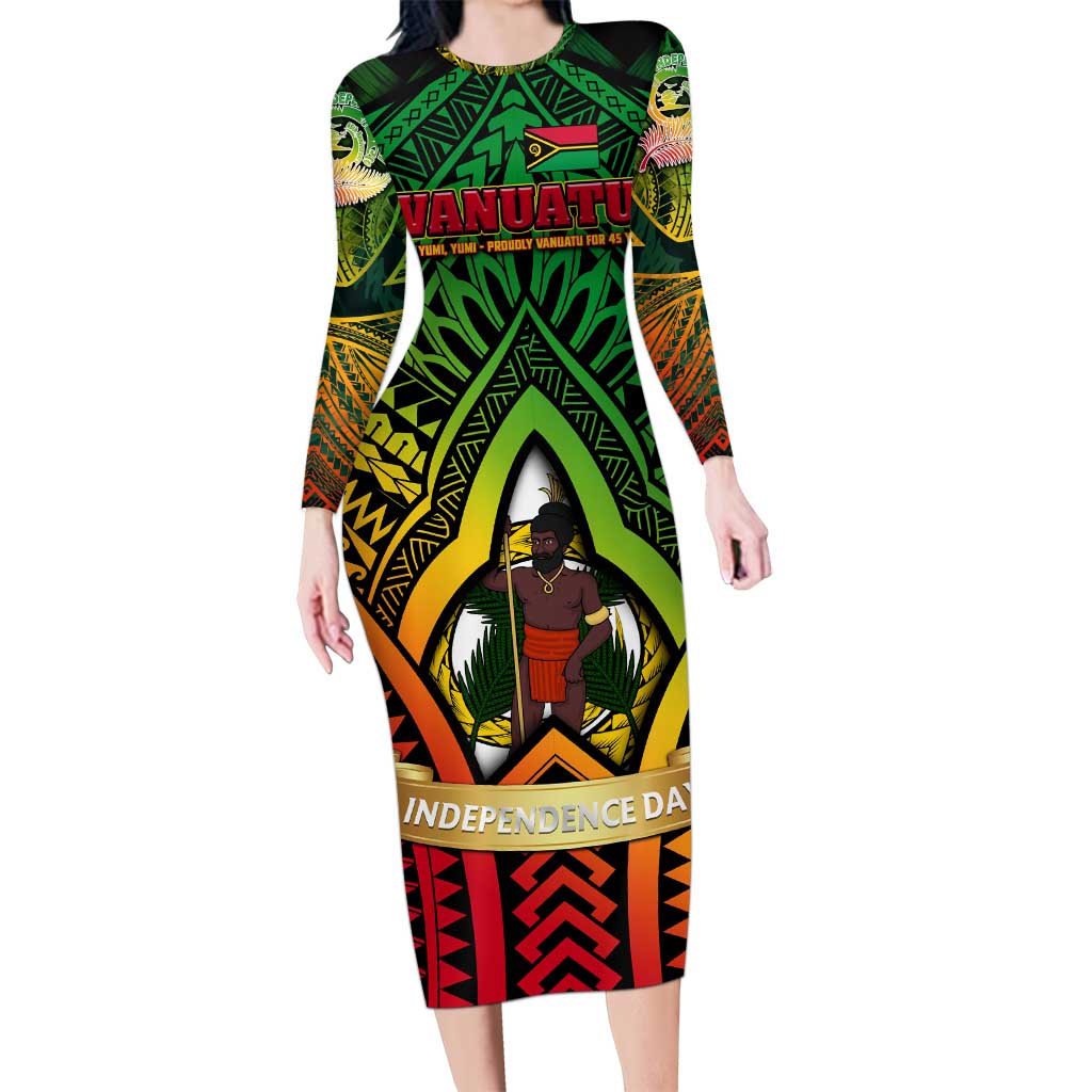 Vanuatu 45th Independence Anniversary Long Sleeve Bodycon Dress Embracing Our Traditions Shaping Our Future