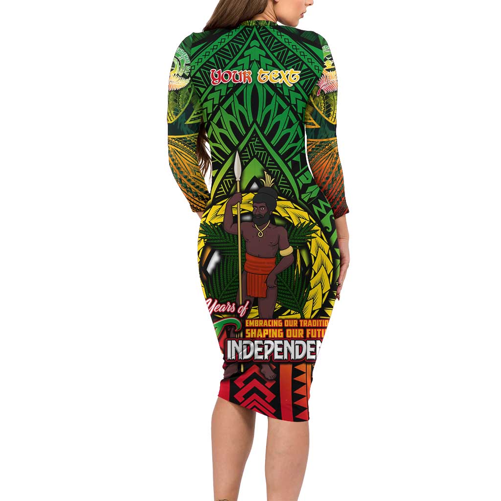 Vanuatu 45th Independence Anniversary Long Sleeve Bodycon Dress Embracing Our Traditions Shaping Our Future