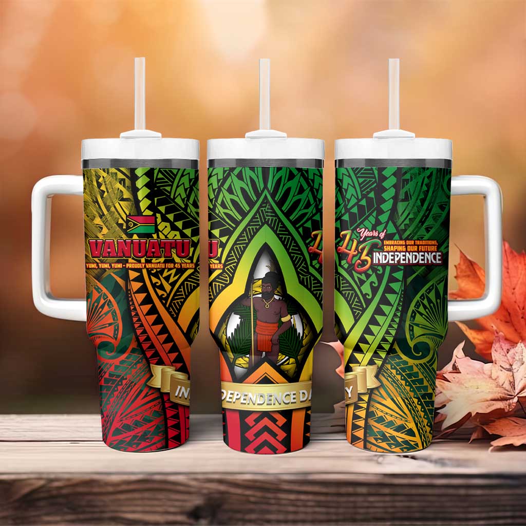 Vanuatu 45th Independence Anniversary Tumbler With Handle Embracing Our Traditions Shaping Our Future