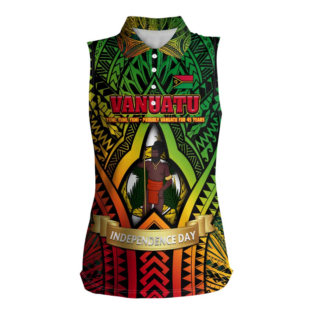 Vanuatu 45th Independence Anniversary Women Sleeveless Polo Shirt Embracing Our Traditions Shaping Our Future DT02 Female Art - Polynesian Pride