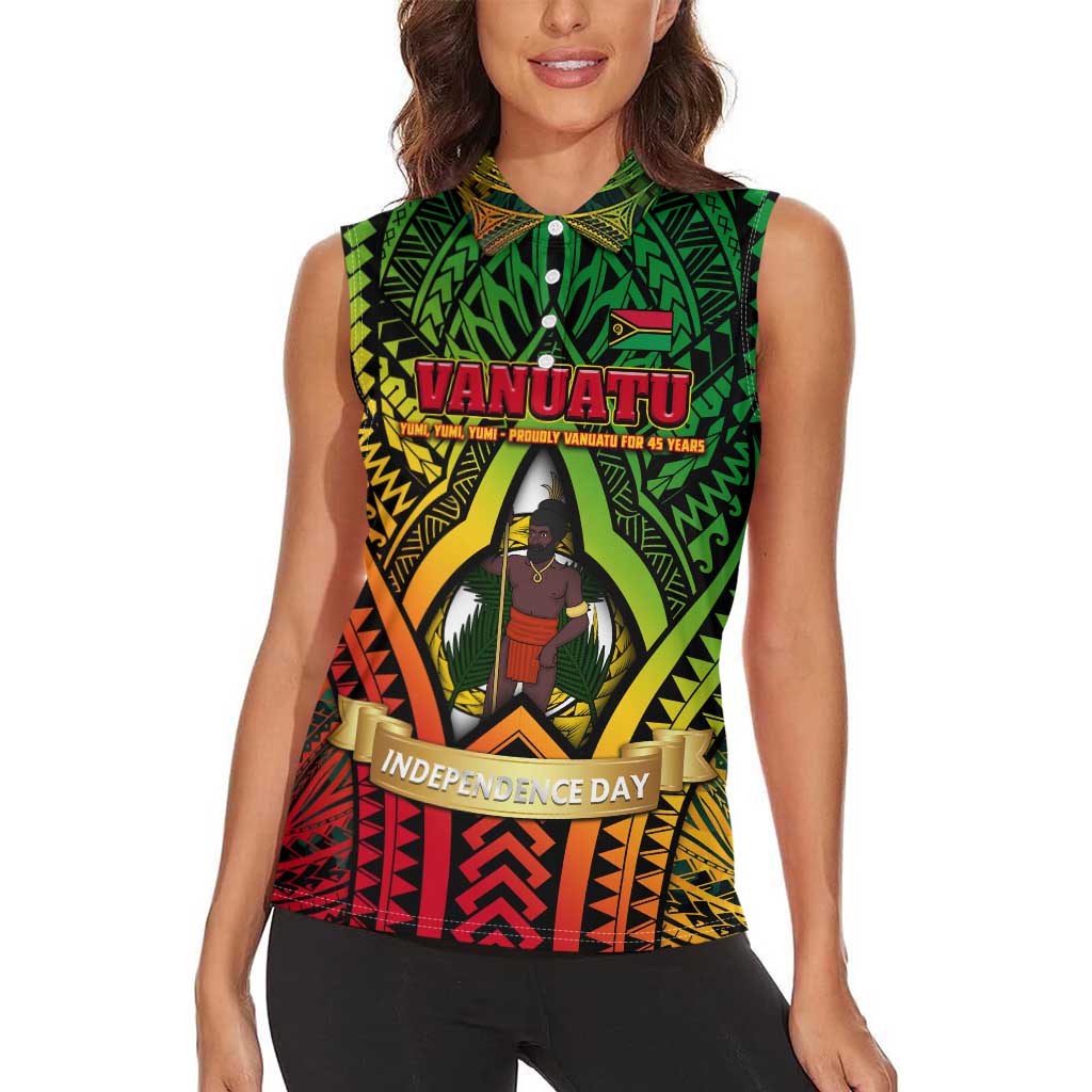 Vanuatu 45th Independence Anniversary Women Sleeveless Polo Shirt Embracing Our Traditions Shaping Our Future DT02 - Polynesian Pride
