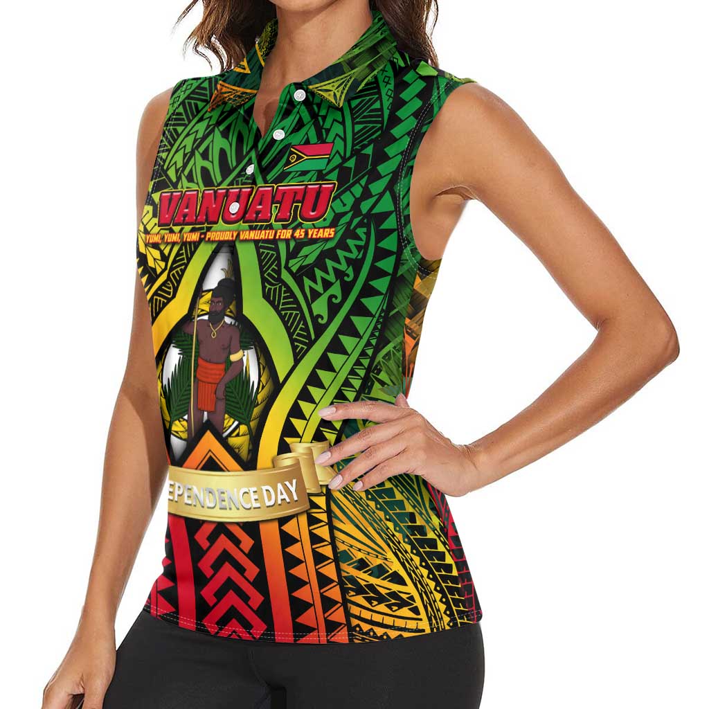 Vanuatu 45th Independence Anniversary Women Sleeveless Polo Shirt Embracing Our Traditions Shaping Our Future DT02 - Polynesian Pride