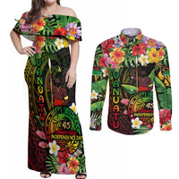 45th Anniversary of Freedom Vanuatu Couples Matching Off Shoulder Maxi Dress and Long Sleeve Button Shirt Island Pride Cultural Power Pacific Unity DT02 Art - Polynesian Pride