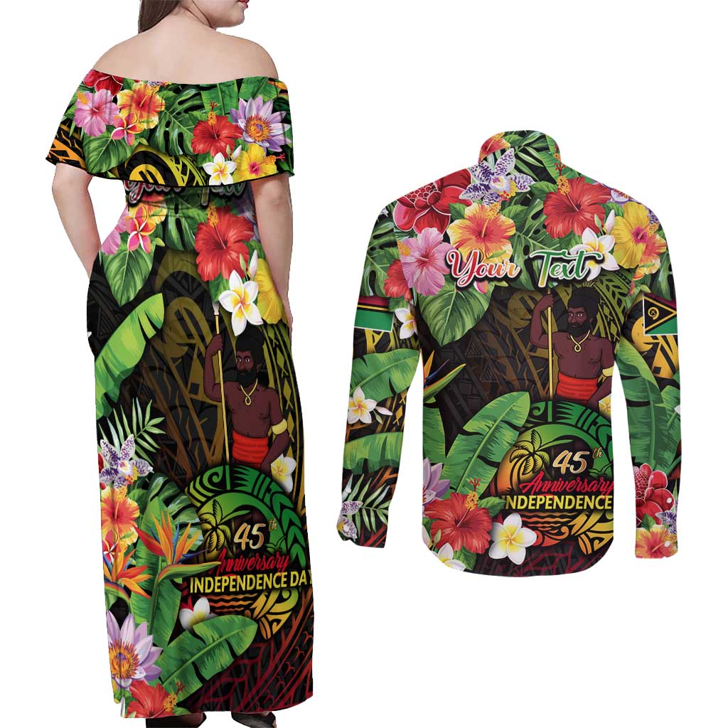 45th Anniversary of Freedom Vanuatu Couples Matching Off Shoulder Maxi Dress and Long Sleeve Button Shirt Island Pride Cultural Power Pacific Unity DT02 - Polynesian Pride