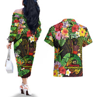 45th Anniversary of Freedom Vanuatu Couples Matching Off The Shoulder Long Sleeve Dress and Hawaiian Shirt Island Pride Cultural Power Pacific Unity