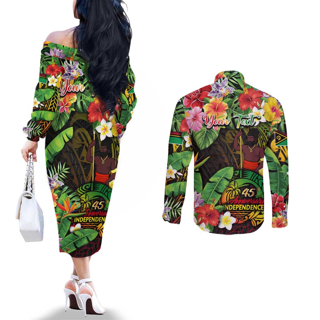 45th Anniversary of Freedom Vanuatu Couples Matching Off The Shoulder Long Sleeve Dress and Long Sleeve Button Shirt Island Pride Cultural Power Pacific Unity