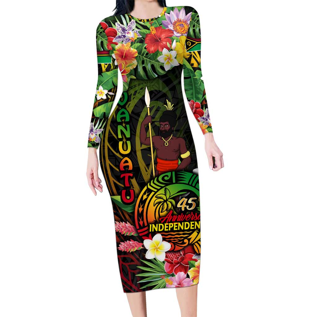 45th Anniversary of Freedom Vanuatu Family Matching Long Sleeve Bodycon Dress and Hawaiian Shirt Island Pride Cultural Power Pacific Unity