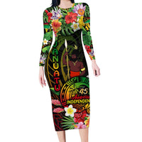 45th Anniversary of Freedom Vanuatu Family Matching Long Sleeve Bodycon Dress and Hawaiian Shirt Island Pride Cultural Power Pacific Unity