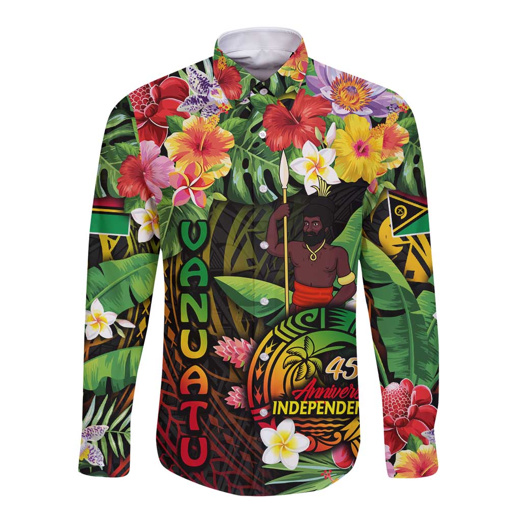 45th Anniversary of Freedom Vanuatu Long Sleeve Button Shirt Island Pride Cultural Power Pacific Unity DT02 Unisex Art - Polynesian Pride