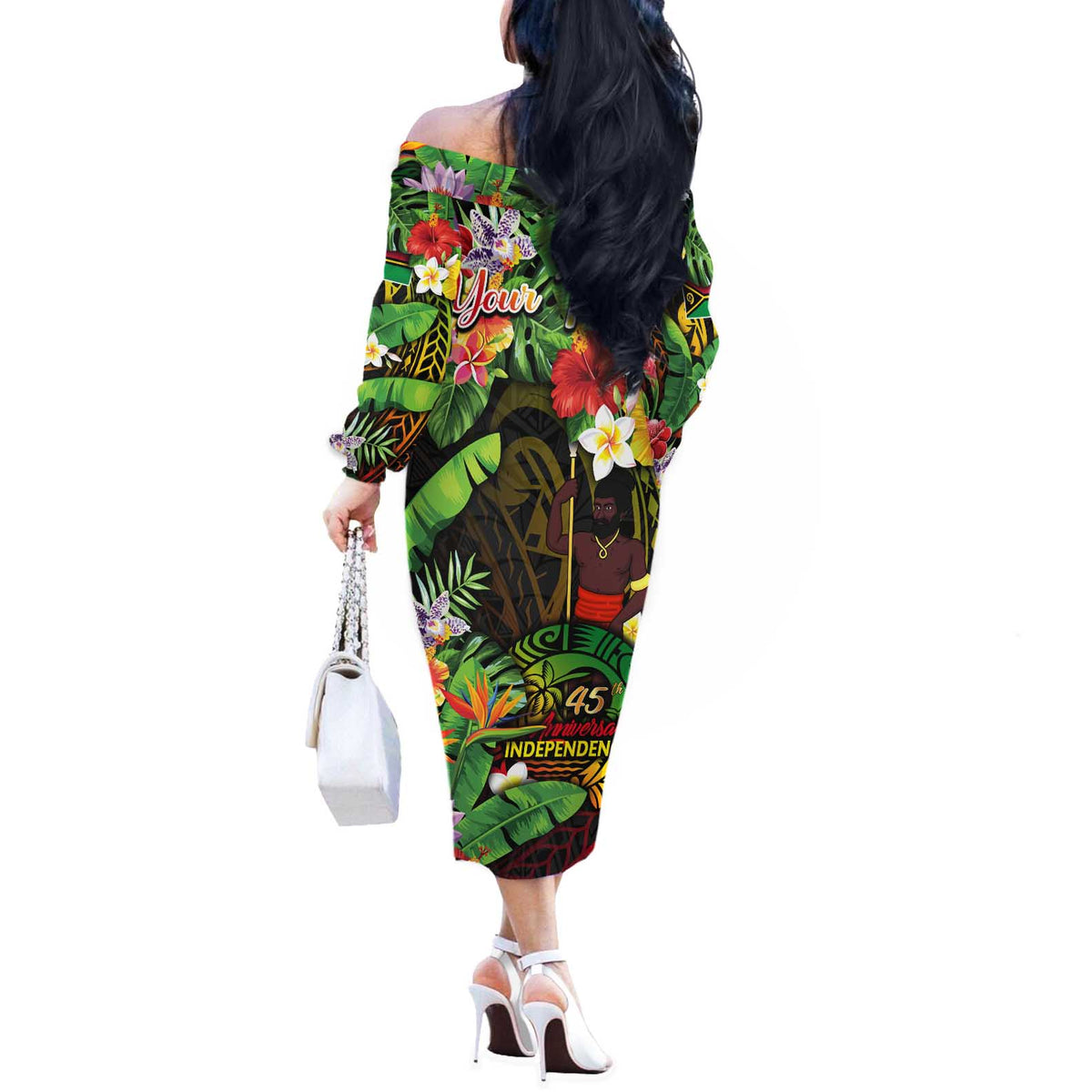 45th Anniversary of Freedom Vanuatu Off The Shoulder Long Sleeve Dress Island Pride Cultural Power Pacific Unity