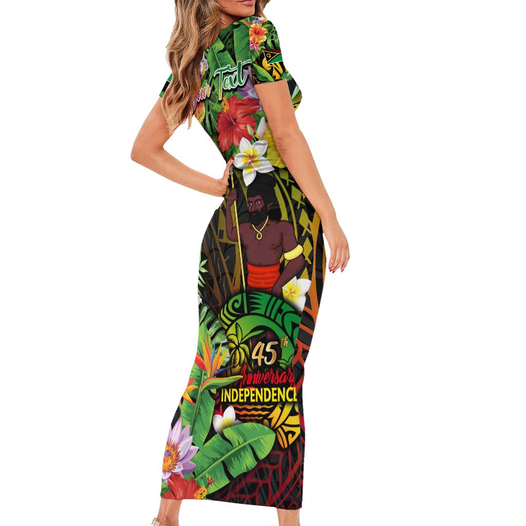 45th Anniversary of Freedom Vanuatu Short Sleeve Bodycon Dress Island Pride Cultural Power Pacific Unity