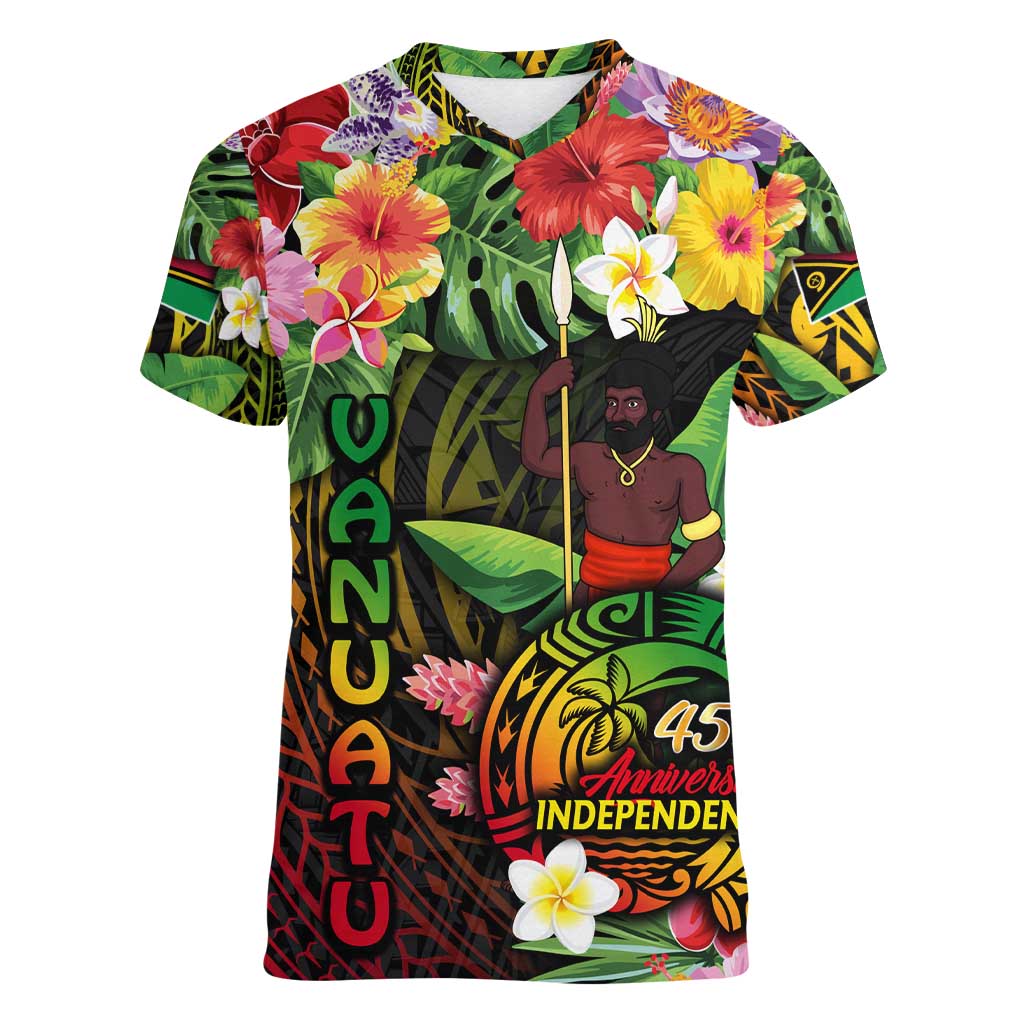 45th Anniversary of Freedom Vanuatu Women V-Neck T-Shirt Island Pride Cultural Power Pacific Unity DT02 Female Art - Polynesian Pride