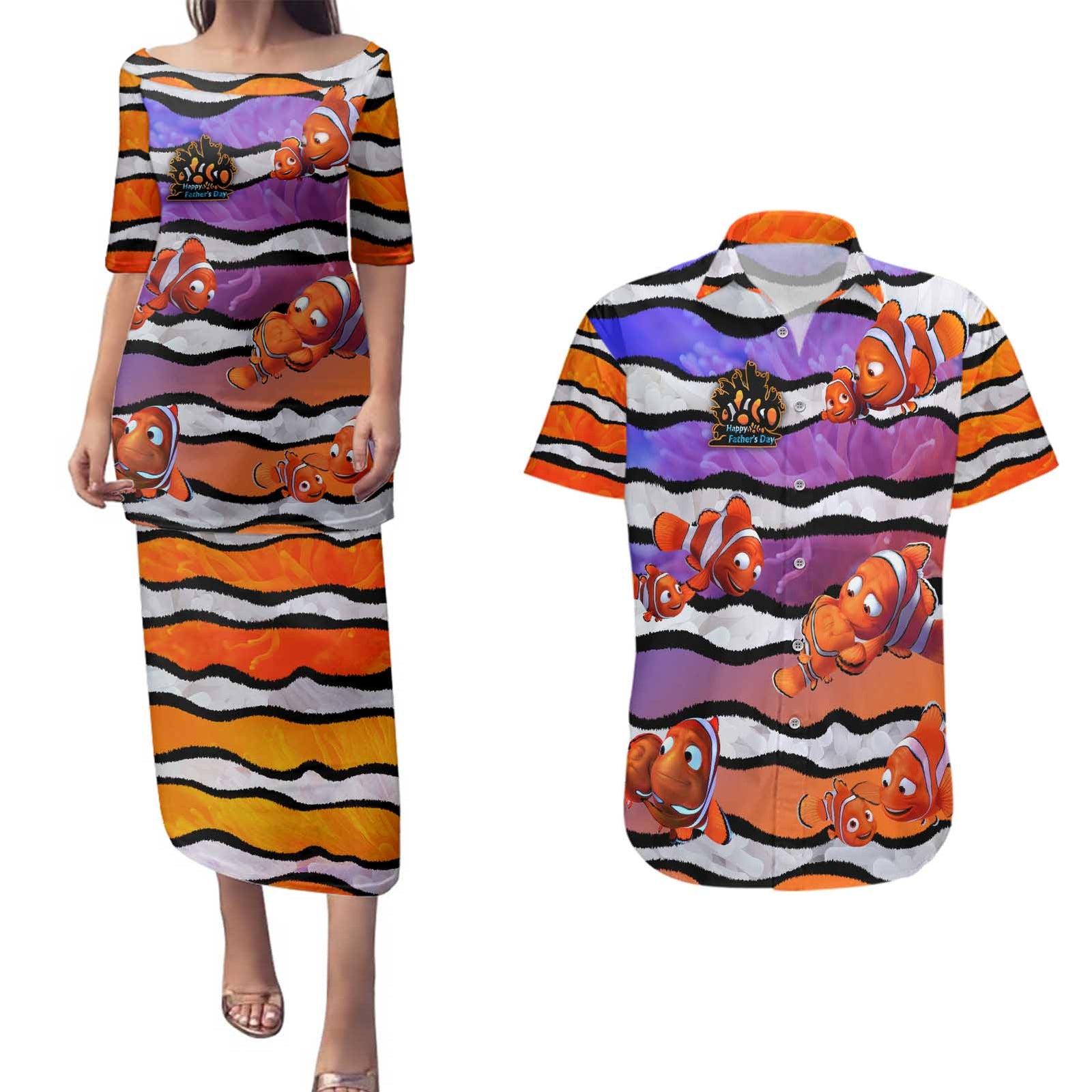 The Ocean Best Dad Couples Matching Puletasi and Hawaiian Shirt Like Marlin Happy Fathers Day To a True Hero - Polynesian Pride