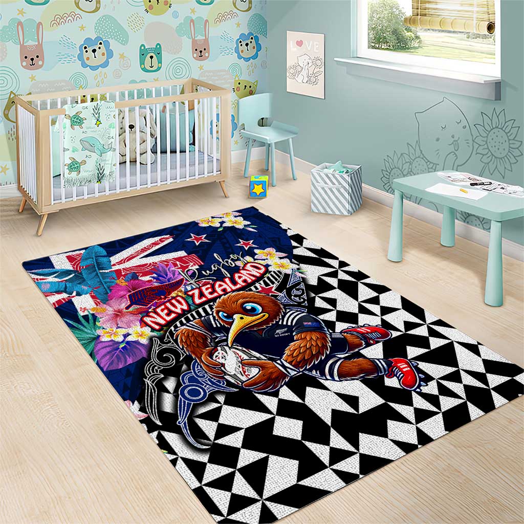 Kiwi New Zealand Rugby Area Rug Kiwis Mascot Tropical Pattern