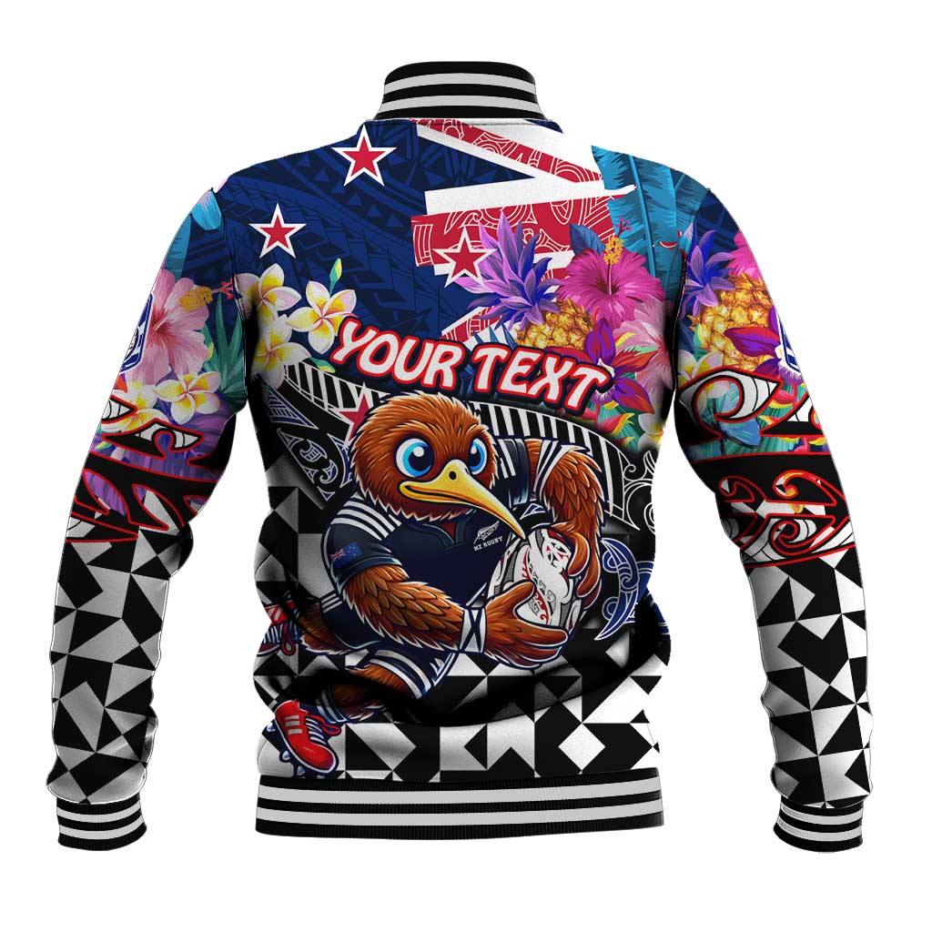Personalized Kiwi New Zealand Rugby Baseball Jacket Kiwis Mascot Tropical Pattern