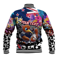 Personalized Kiwi New Zealand Rugby Baseball Jacket Kiwis Mascot Tropical Pattern