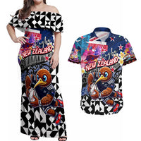 Personalized Kiwi New Zealand Rugby Couples Matching Off Shoulder Maxi Dress and Hawaiian Shirt Kiwis Mascot Tropical Pattern