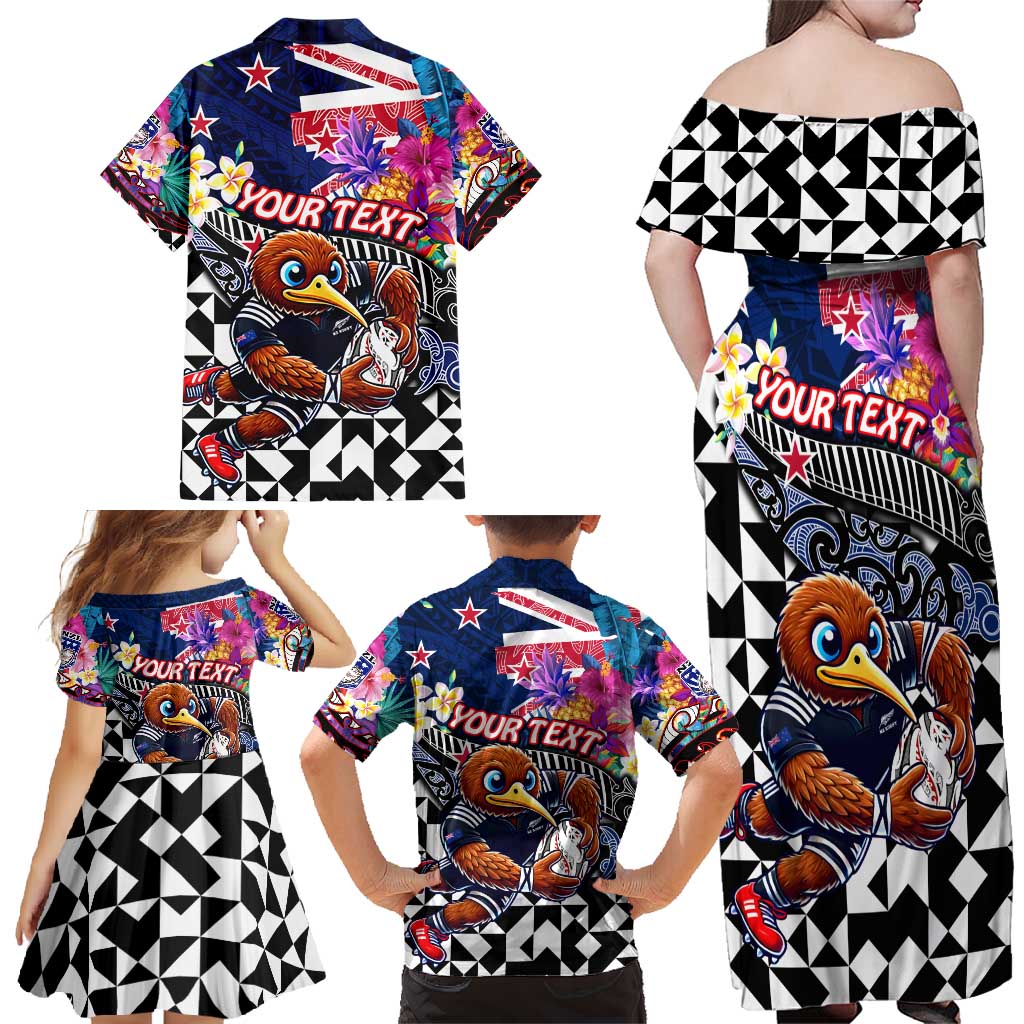 Personalized Kiwi New Zealand Rugby Family Matching Off Shoulder Maxi Dress and Hawaiian Shirt Kiwis Mascot Tropical Pattern