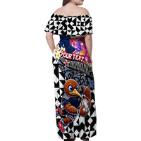 Personalized Kiwi New Zealand Rugby Family Matching Off Shoulder Maxi Dress and Hawaiian Shirt Kiwis Mascot Tropical Pattern