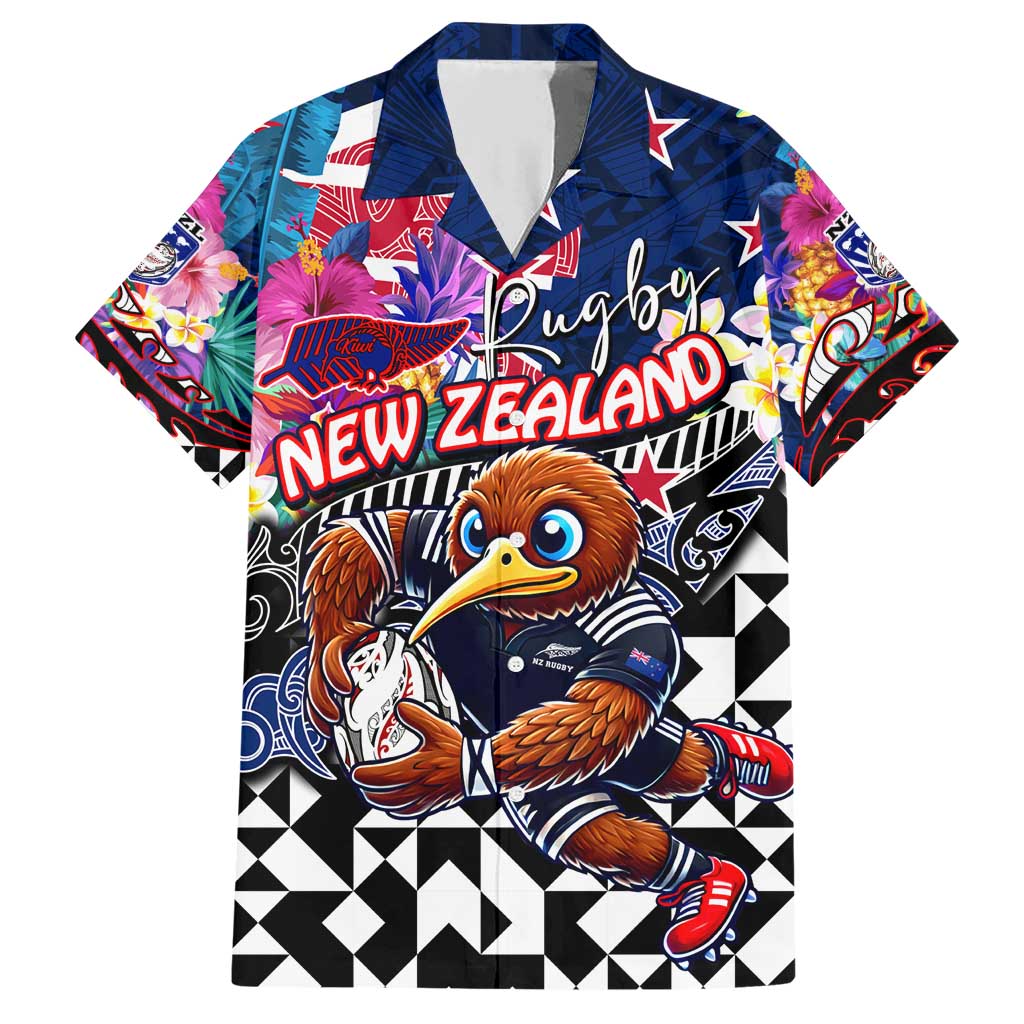 Personalized Kiwi New Zealand Rugby Family Matching Short Sleeve Bodycon Dress and Hawaiian Shirt Kiwis Mascot Tropical Pattern