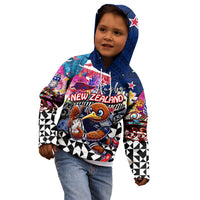 Personalized Kiwi New Zealand Rugby Kid Hoodie Kiwis Mascot Tropical Pattern