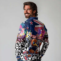 Personalized Kiwi New Zealand Rugby Long Sleeve Polo Shirt Kiwis Mascot Tropical Pattern