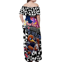 Personalized Kiwi New Zealand Rugby Off Shoulder Maxi Dress Kiwis Mascot Tropical Pattern