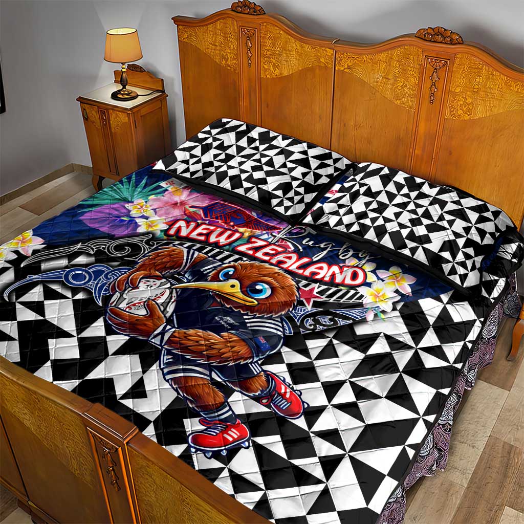 Kiwi New Zealand Rugby Quilt Bed Set Kiwis Mascot Tropical Pattern