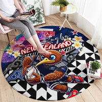 Kiwi New Zealand Rugby Round Carpet Kiwis Mascot Tropical Pattern