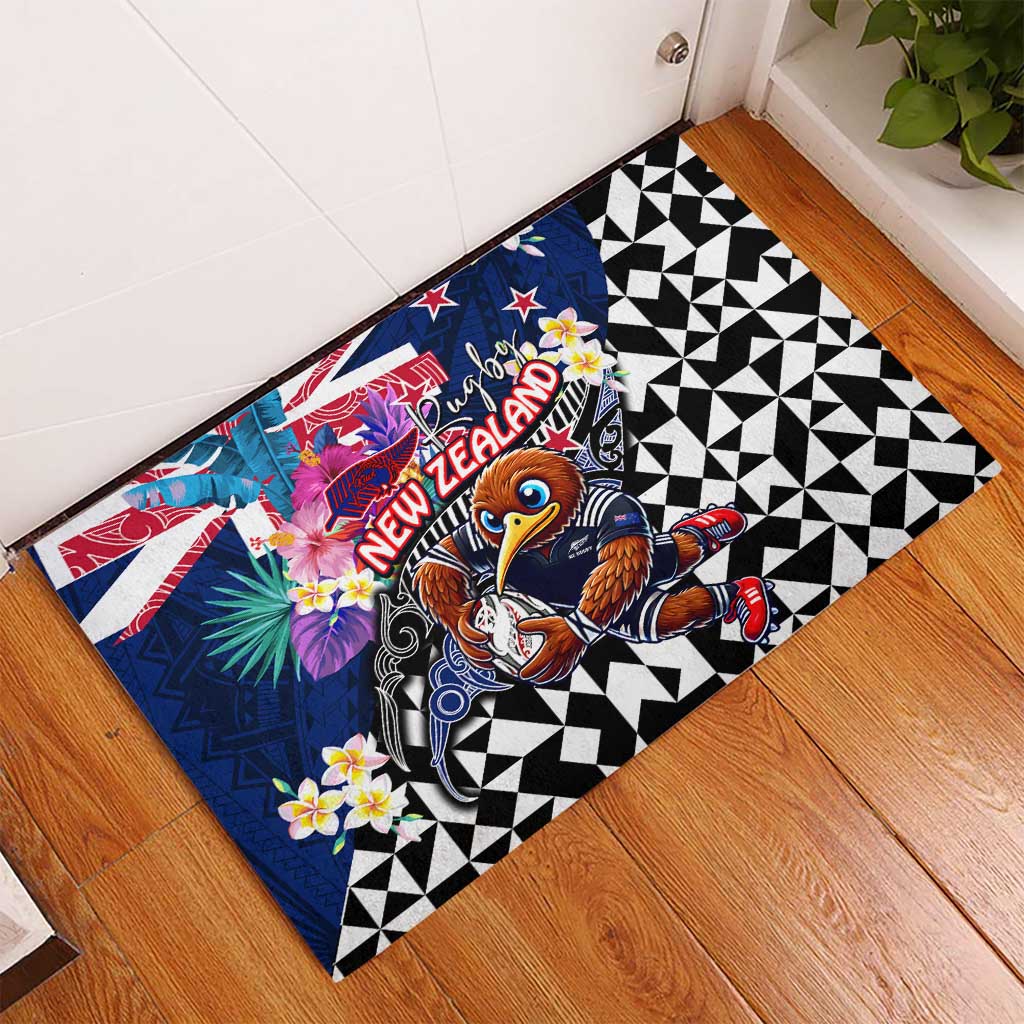 Kiwi New Zealand Rugby Rubber Doormat Kiwis Mascot Tropical Pattern
