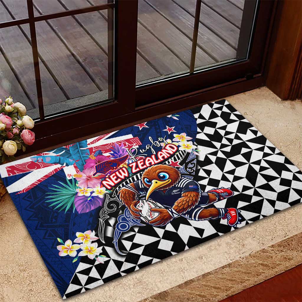 Kiwi New Zealand Rugby Rubber Doormat Kiwis Mascot Tropical Pattern