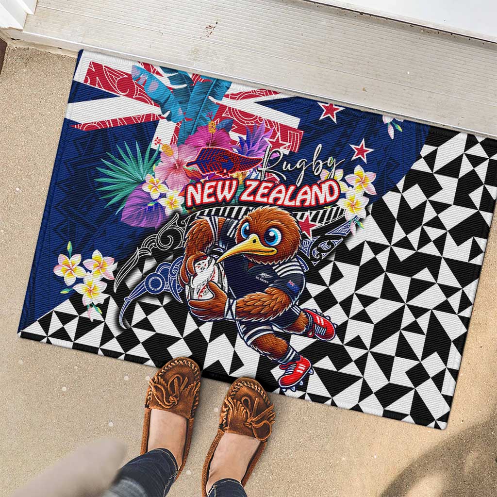Kiwi New Zealand Rugby Rubber Doormat Kiwis Mascot Tropical Pattern