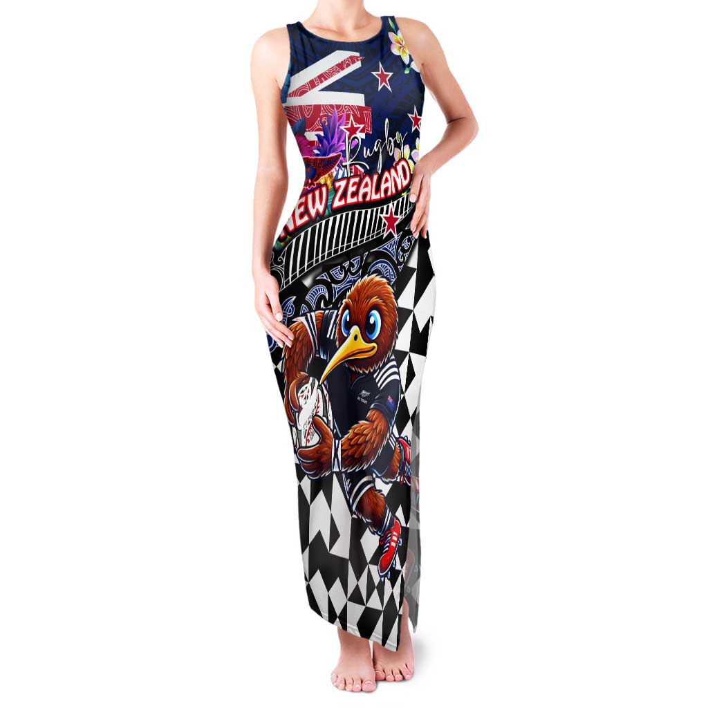 Personalized Kiwi New Zealand Rugby Tank Maxi Dress Kiwis Mascot Tropical Pattern
