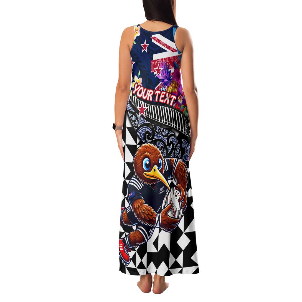 Personalized Kiwi New Zealand Rugby Tank Maxi Dress Kiwis Mascot Tropical Pattern