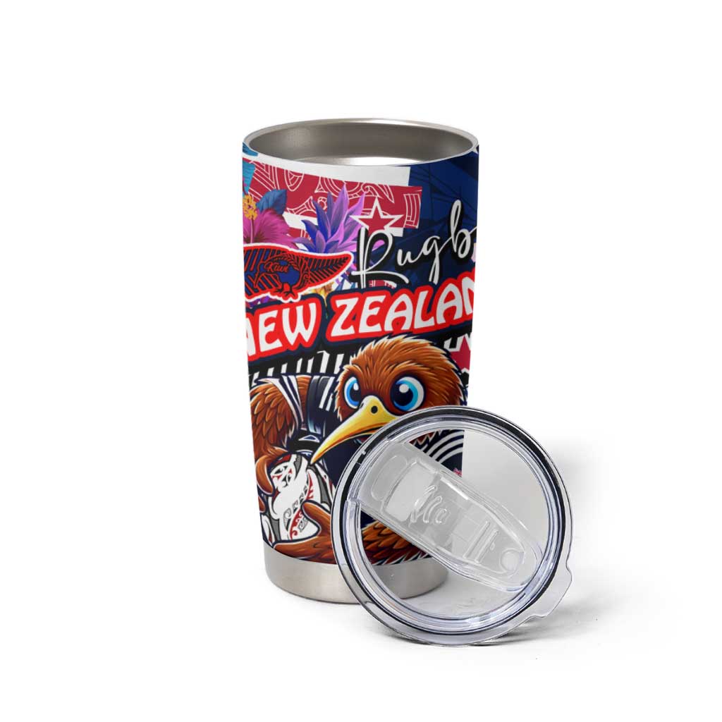 Kiwi New Zealand Rugby Tumbler Cup Kiwis Mascot Tropical Pattern