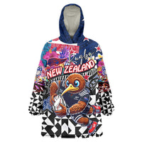 Personalized Kiwi New Zealand Rugby Wearable Blanket Hoodie Kiwis Mascot Tropical Pattern