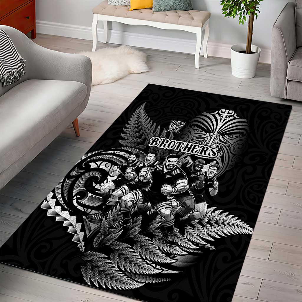 All Black Brothers Rugby Area Rug New Zealand Maori Haka