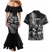Personalized All Black Brothers Rugby Couples Matching Mermaid Dress and Hawaiian Shirt New Zealand Maori Haka