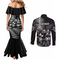 Personalized All Black Brothers Rugby Couples Matching Mermaid Dress and Long Sleeve Button Shirt New Zealand Maori Haka