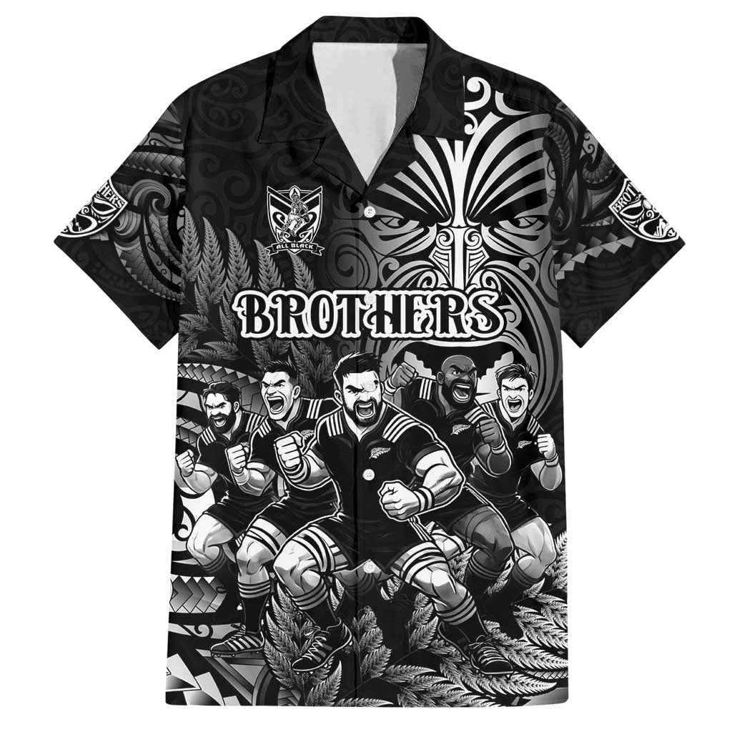 Personalized All Black Brothers Rugby Family Matching Tank Maxi Dress and Hawaiian Shirt New Zealand Maori Haka