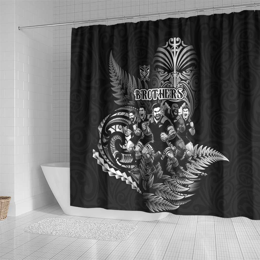 All Black Brothers Rugby Shower Curtain New Zealand Maori Haka