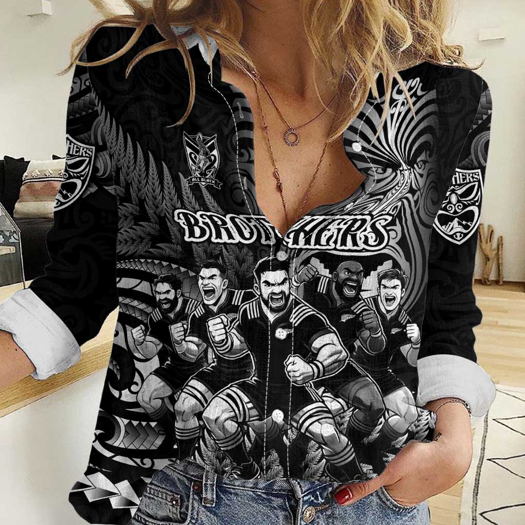 Personalized All Black Brothers Rugby Women Casual Shirt New Zealand Maori Haka
